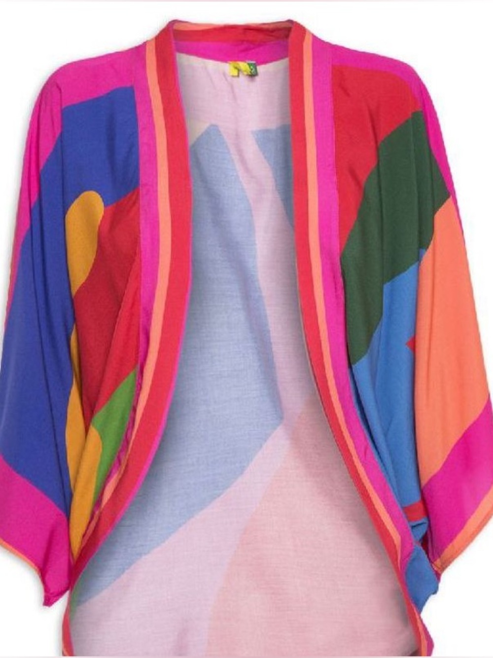 Farm Rio Abstract Colorful Print Open Front Kimono Cardigan one size Brazilian - Picture 3 of 9